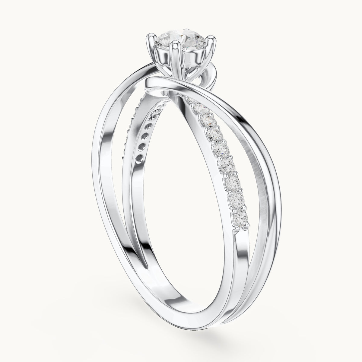 Round lab-grown diamond bypass pavé engagement ring in white gold, 0.46 CT TW, view 1