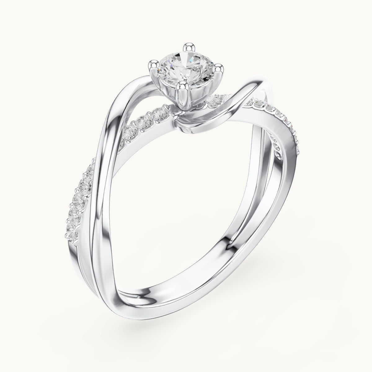Round lab-grown diamond bypass pavé engagement ring in white gold, 0.46 CT TW, view 2