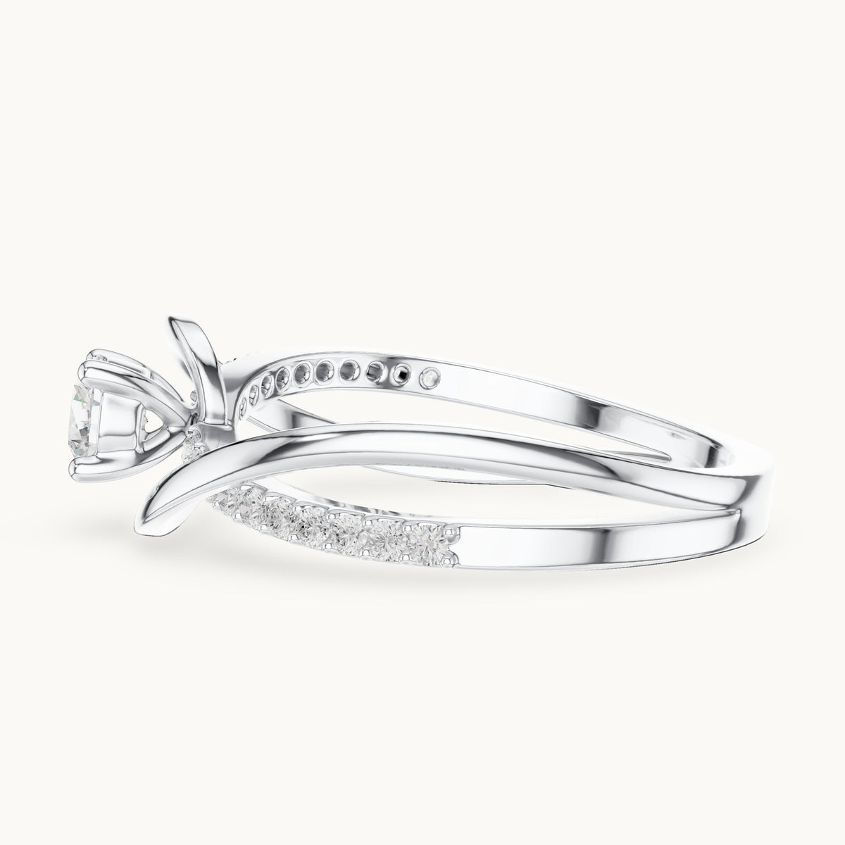 Round lab-grown diamond bypass pavé engagement ring in white gold, 0.46 CT TW, view 3
