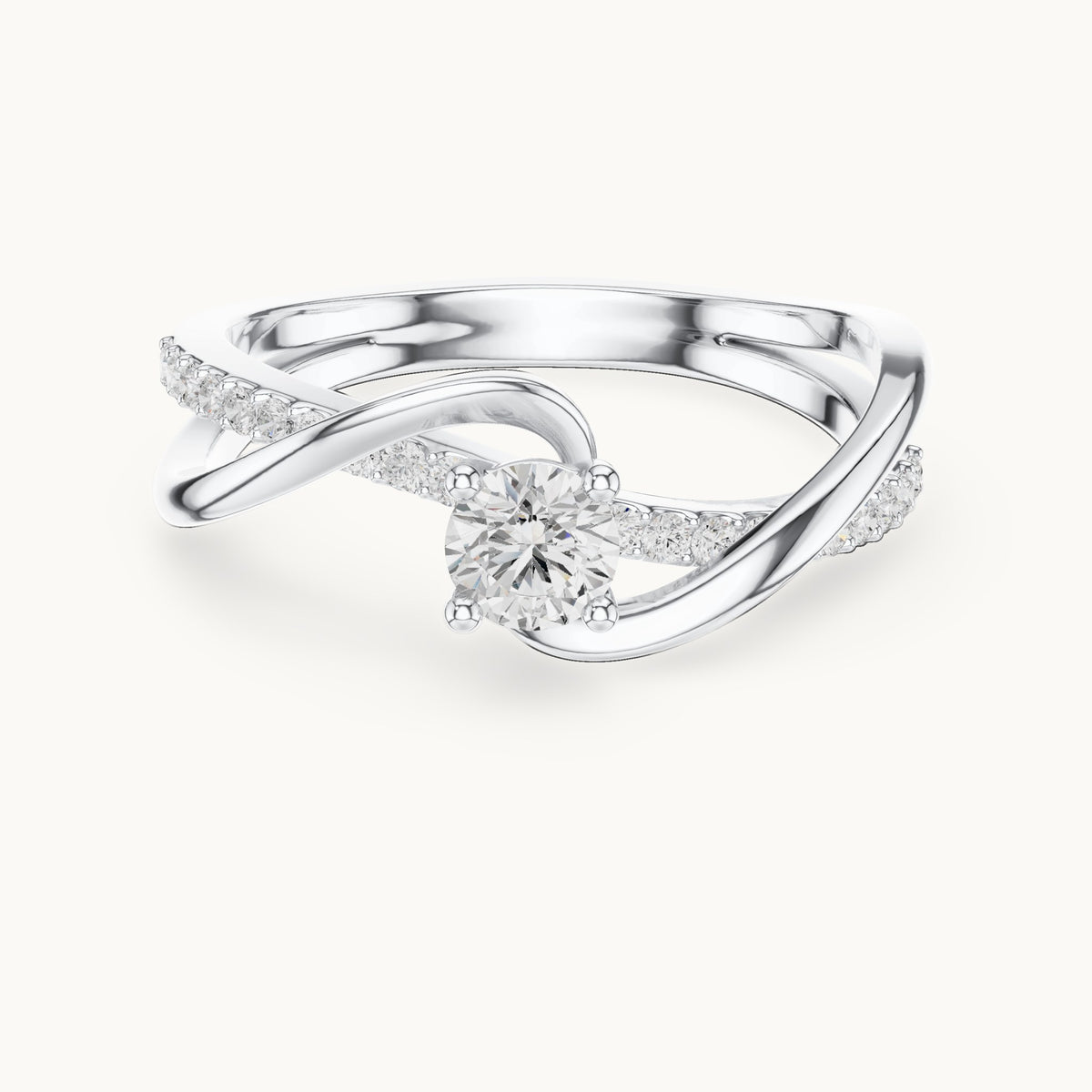 Round lab-grown diamond bypass pavé engagement ring in white gold, 0.46 CT TW, view 4