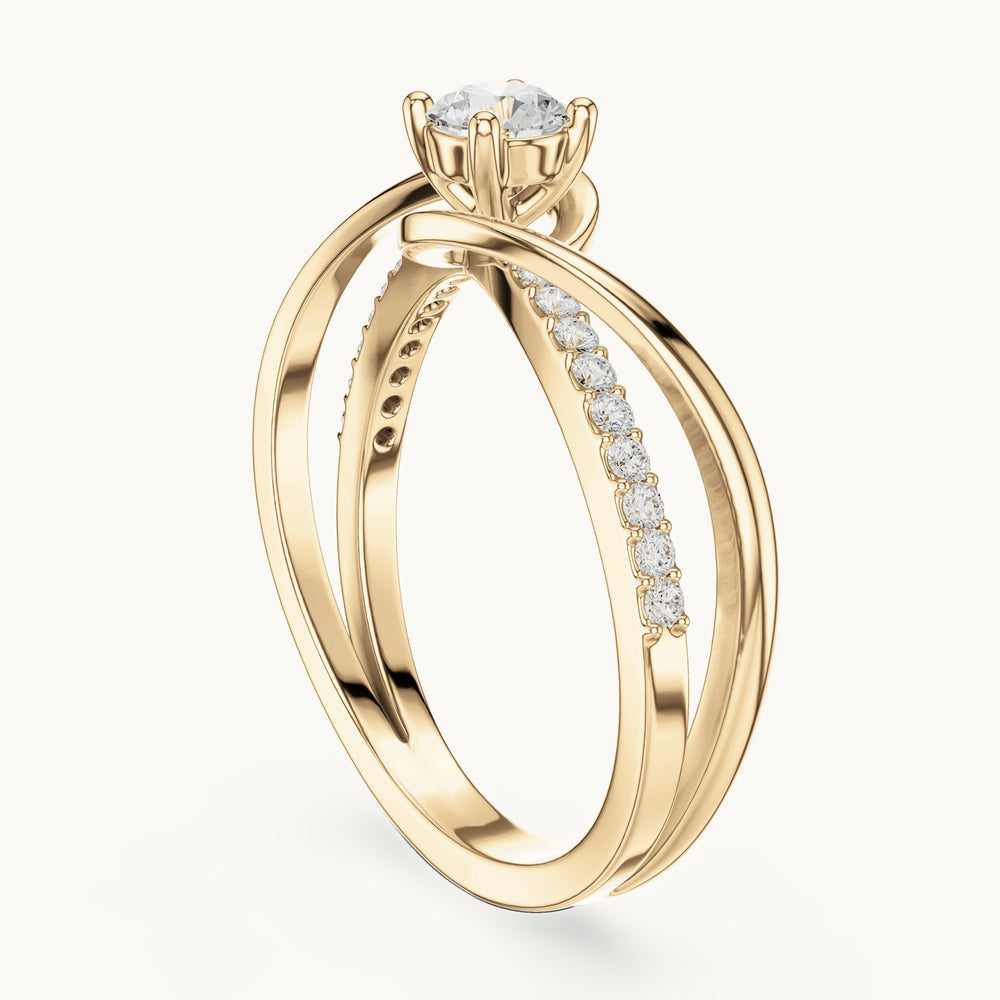 Round lab-grown diamond bypass pavé engagement ring in yellow gold, 0.46 CT TW, view 1
