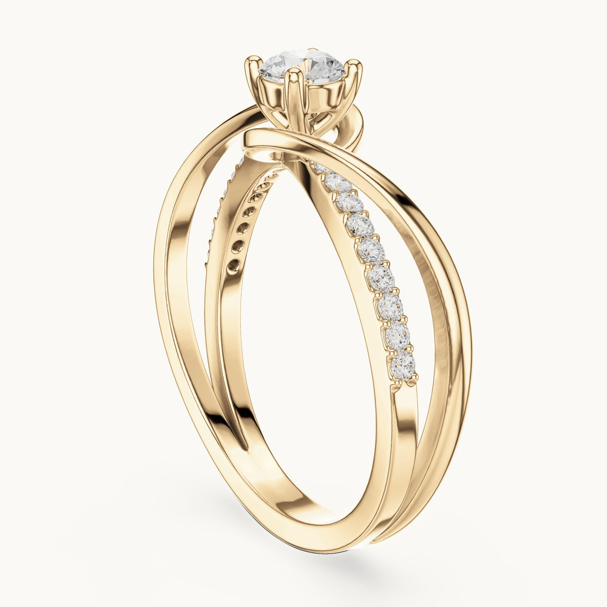 Round lab-grown diamond bypass pavé engagement ring in yellow gold, 0.46 CT TW, view 1