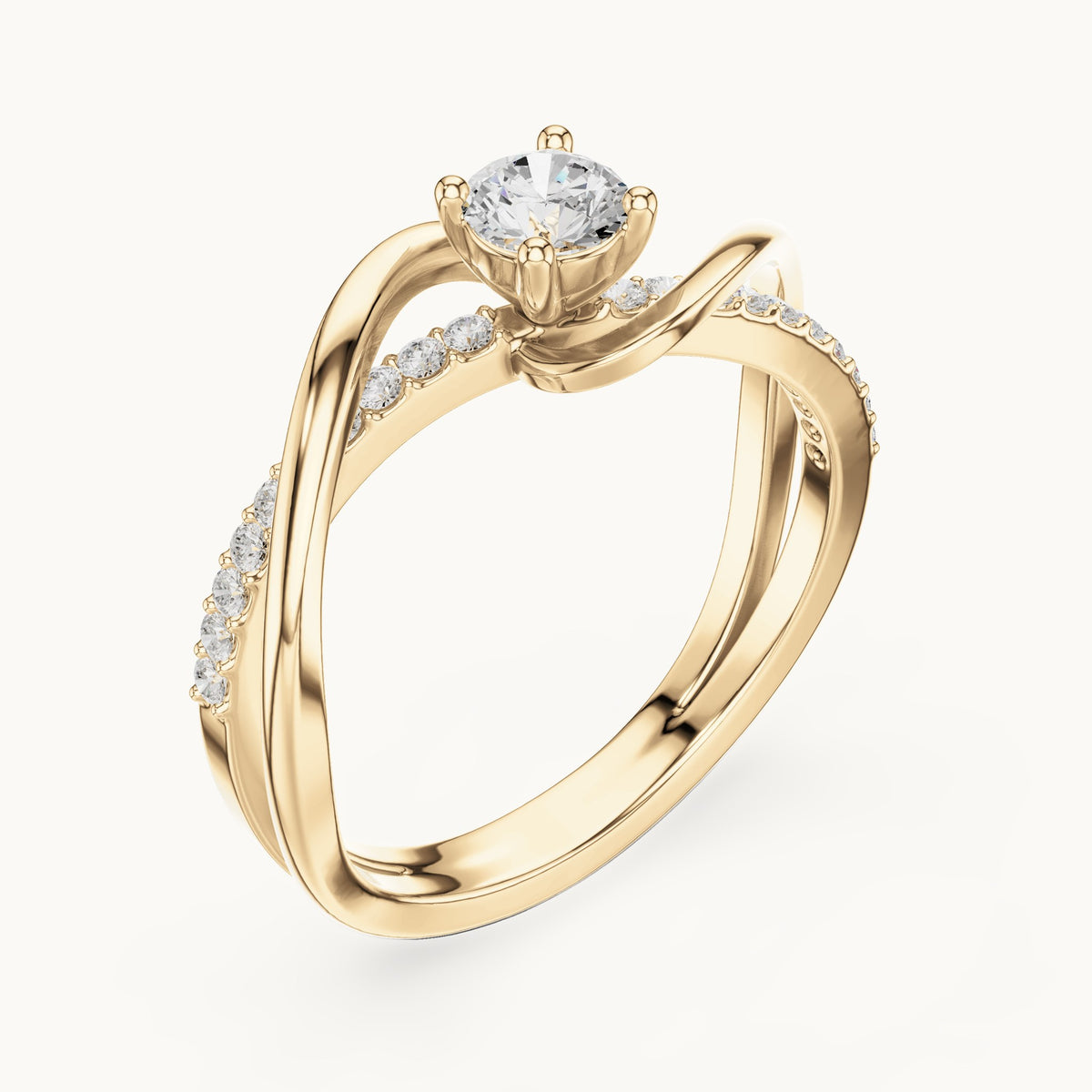 Round lab-grown diamond bypass pavé engagement ring in yellow gold, 0.46 CT TW, view 2