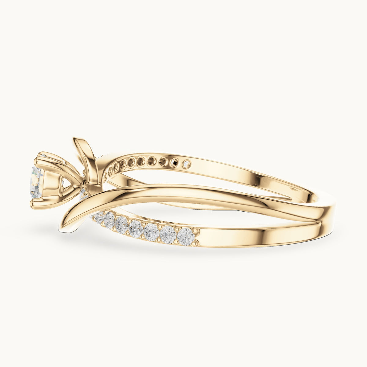 Round lab-grown diamond bypass pavé engagement ring in yellow gold, 0.46 CT TW, view 3