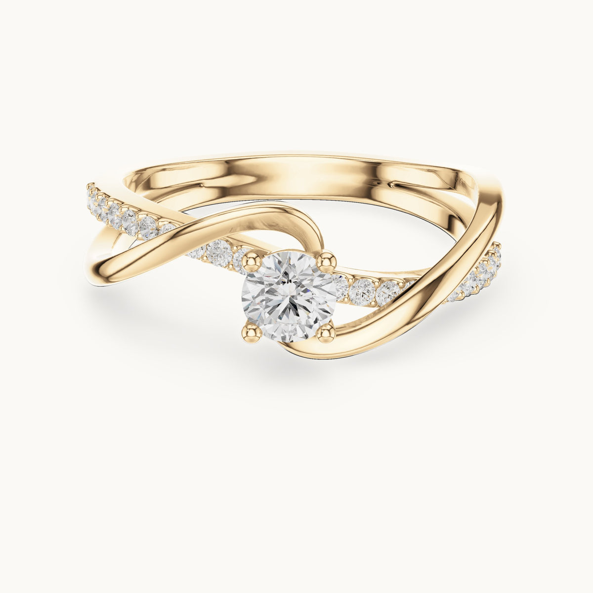 Round lab-grown diamond bypass pavé engagement ring in yellow gold, 0.46 CT TW, view 4
