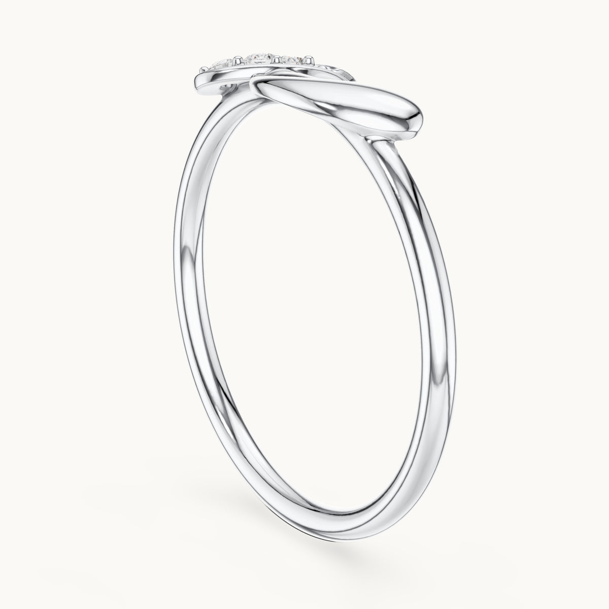 Round lab-grown diamond twisted knot ring in white gold, 0.039 CT TW, view 1