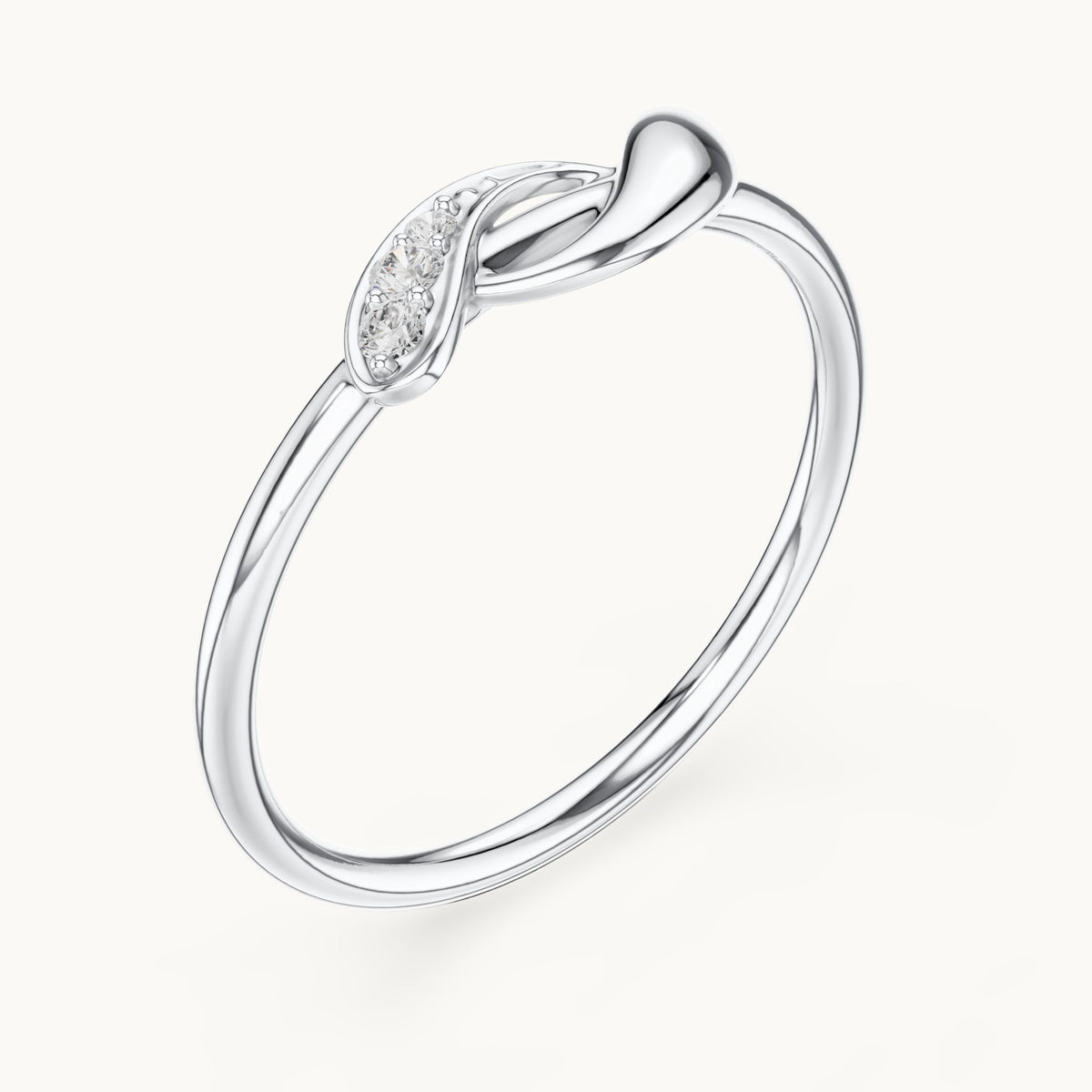 Round lab-grown diamond twisted knot ring in white gold, 0.039 CT TW, view 2