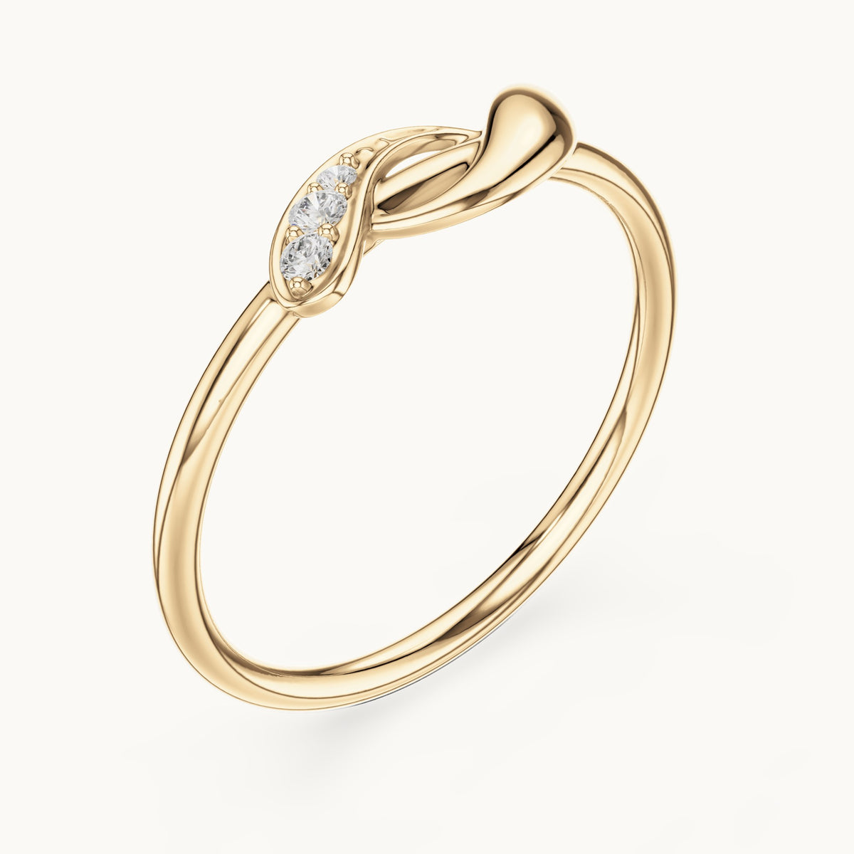 Round lab-grown diamond twisted knot ring in yellow gold, 0.039 CT TW, view 2