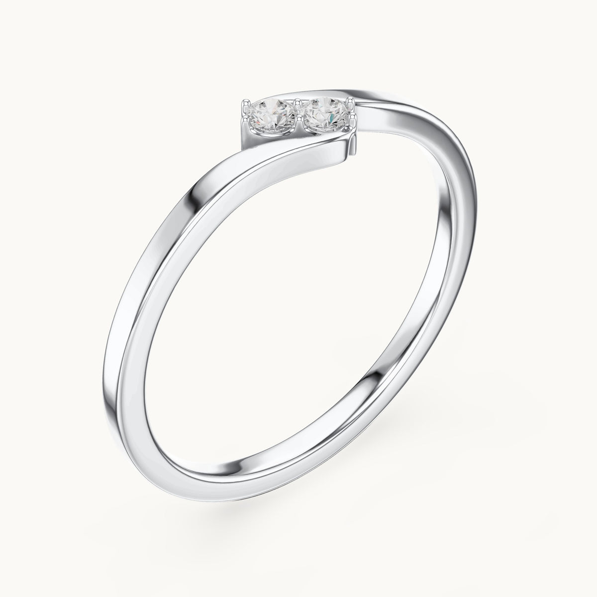Round lab-grown diamond two-stone bypass ring in white gold, 0.070 CT TW, view 2