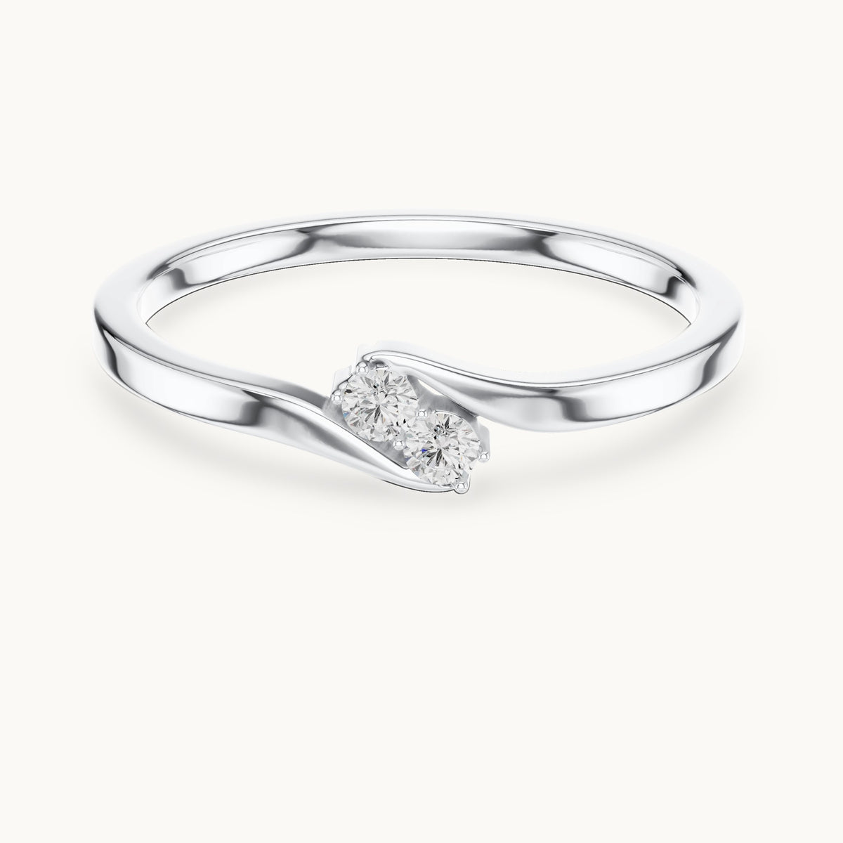 Round lab-grown diamond two-stone bypass ring in white gold, 0.070 CT TW, view 4