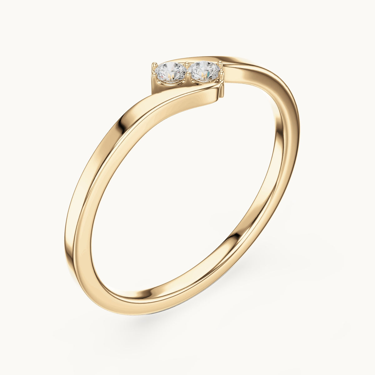 Round lab-grown diamond two-stone bypass ring in yellow gold, 0.070 CT TW, view 2