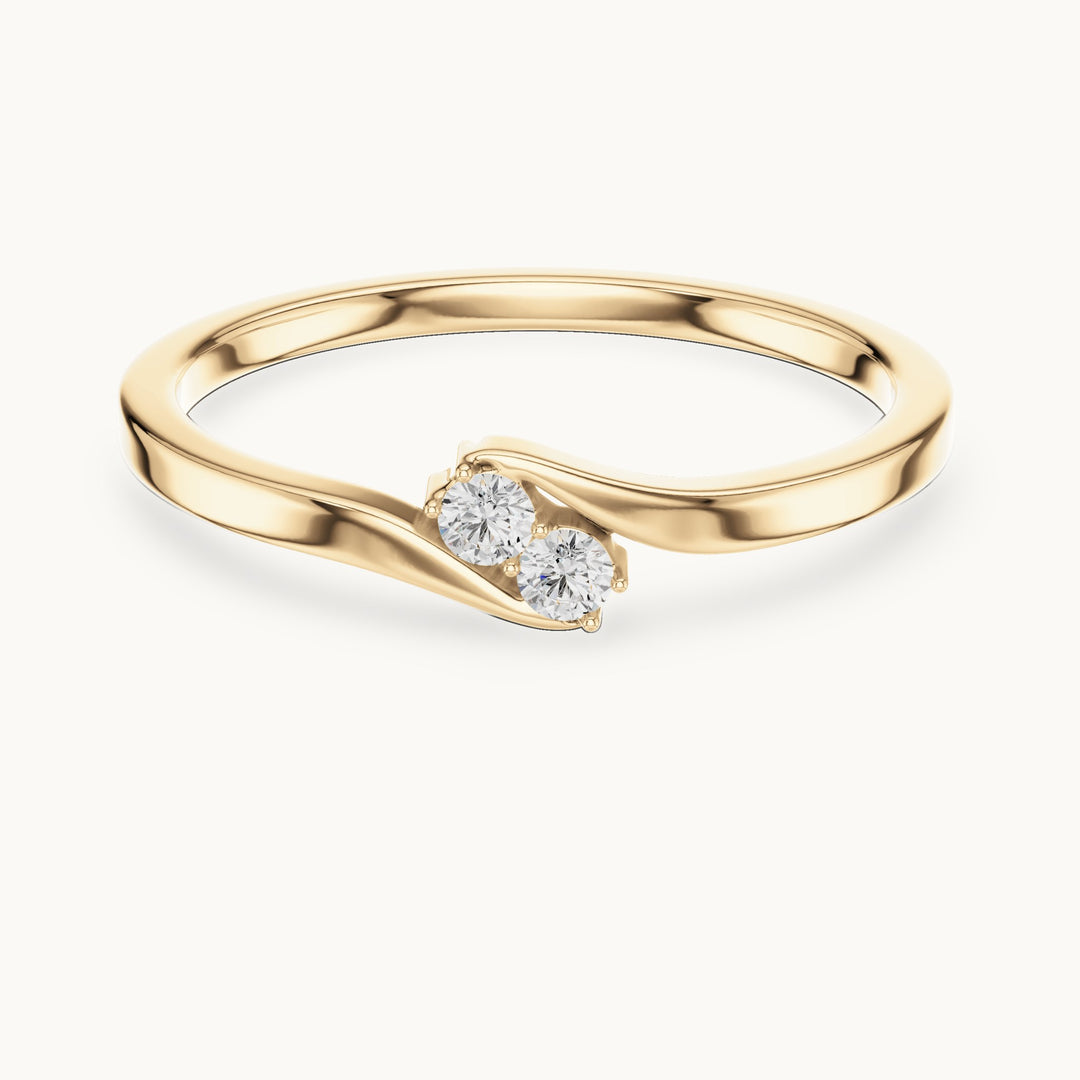Round lab-grown diamond two-stone bypass ring in yellow gold, 0.070 CT TW, view 4