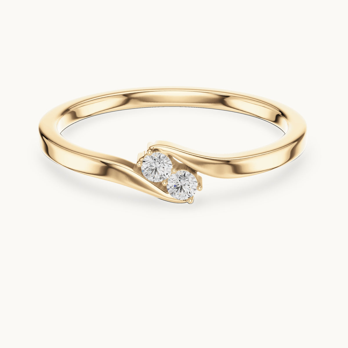 Round lab-grown diamond two-stone bypass ring in yellow gold, 0.070 CT TW, view 4