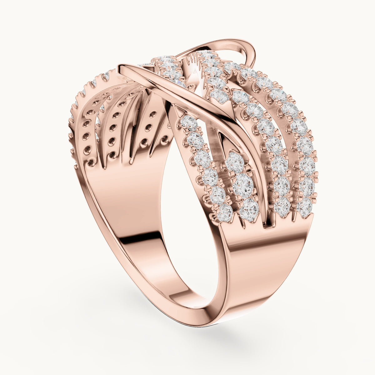 Round lab-grown diamond woven pavé statement ring in rose gold, 0.693 CT TW, view 1