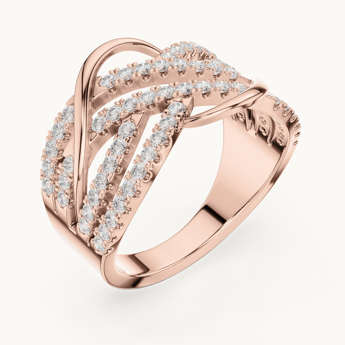 Round lab-grown diamond woven pavé statement ring in rose gold, 0.693 CT TW, view 2