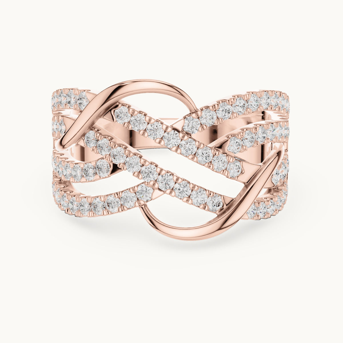 Round lab-grown diamond woven pavé statement ring in rose gold, 0.693 CT TW, view 4