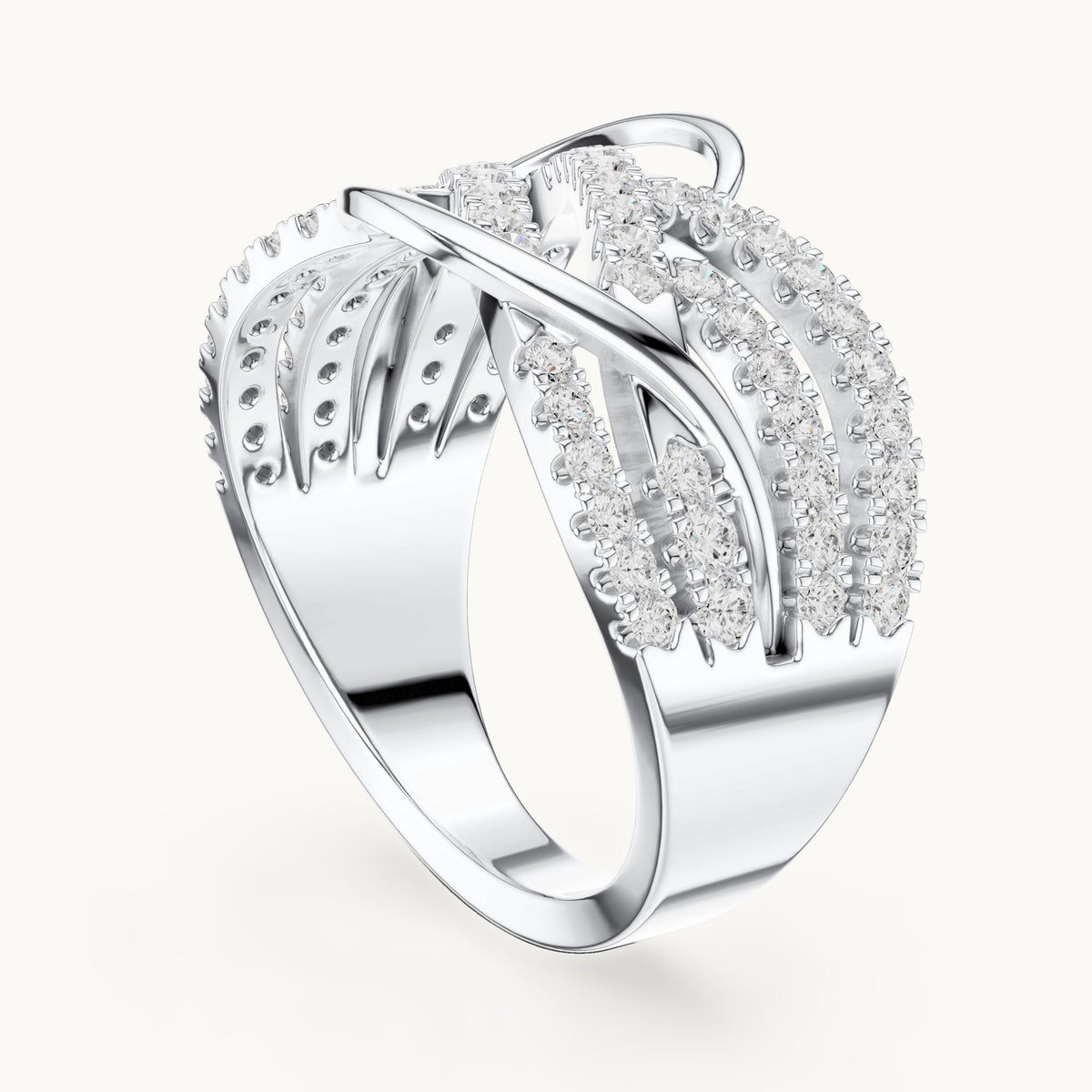 Round lab-grown diamond woven pavé statement ring in white gold, 0.693 CT TW, view 1