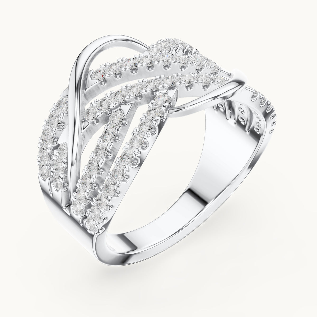 Round lab-grown diamond woven pavé statement ring in white gold, 0.693 CT TW, view 2