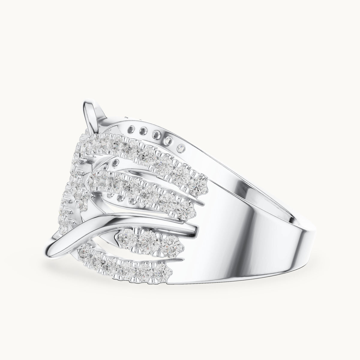Round lab-grown diamond woven pavé statement ring in white gold, 0.693 CT TW, view 3