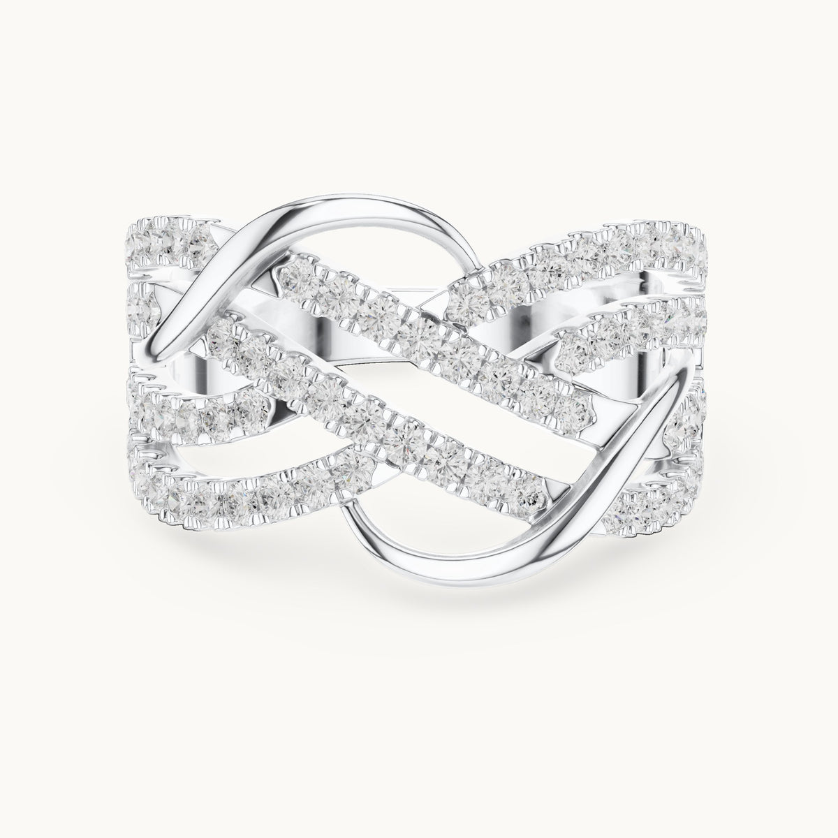 Round lab-grown diamond woven pavé statement ring in white gold, 0.693 CT TW, view 4