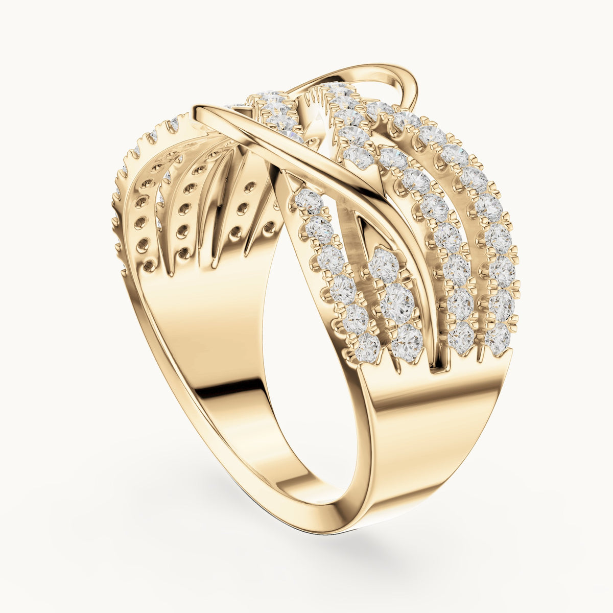 Round lab-grown diamond woven pavé statement ring in yellow gold, 0.693 CT TW, view 1
