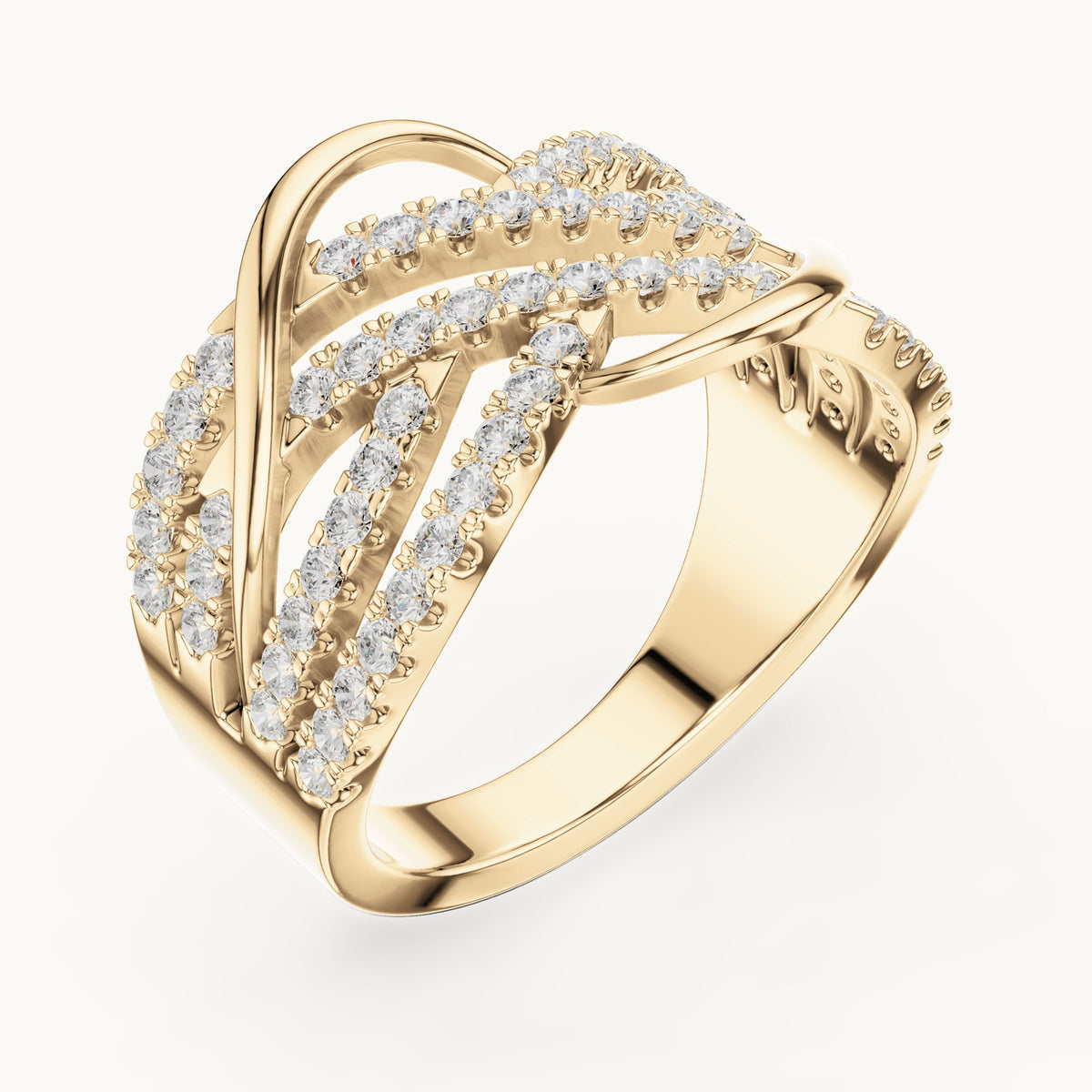 Round lab-grown diamond woven pavé statement ring in yellow gold, 0.693 CT TW, view 2