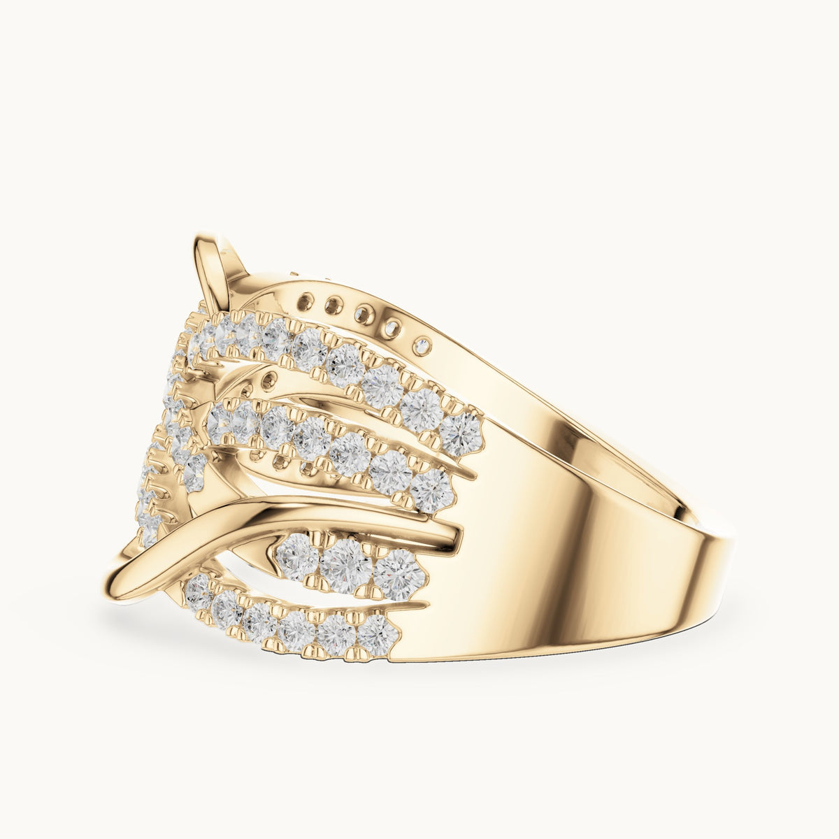 Round lab-grown diamond woven pavé statement ring in yellow gold, 0.693 CT TW, view 3