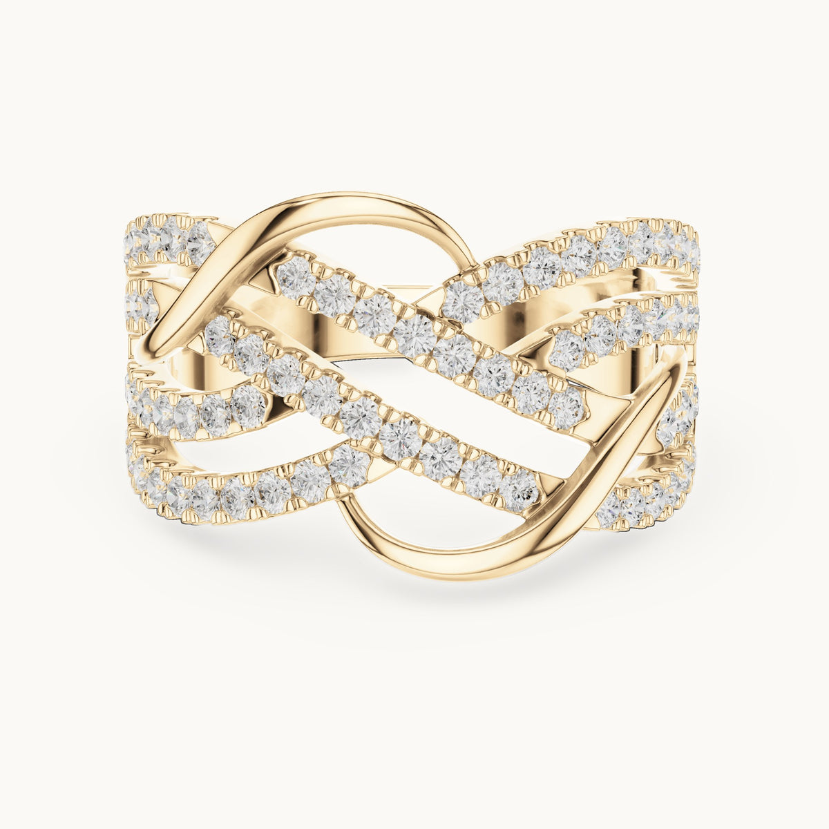 Round lab-grown diamond woven pavé statement ring in yellow gold, 0.693 CT TW, view 4