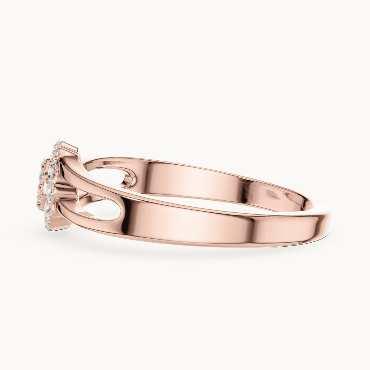 Round lab-grown diamond halo cluster ring in rose gold, 0.186 CT TW, view 3