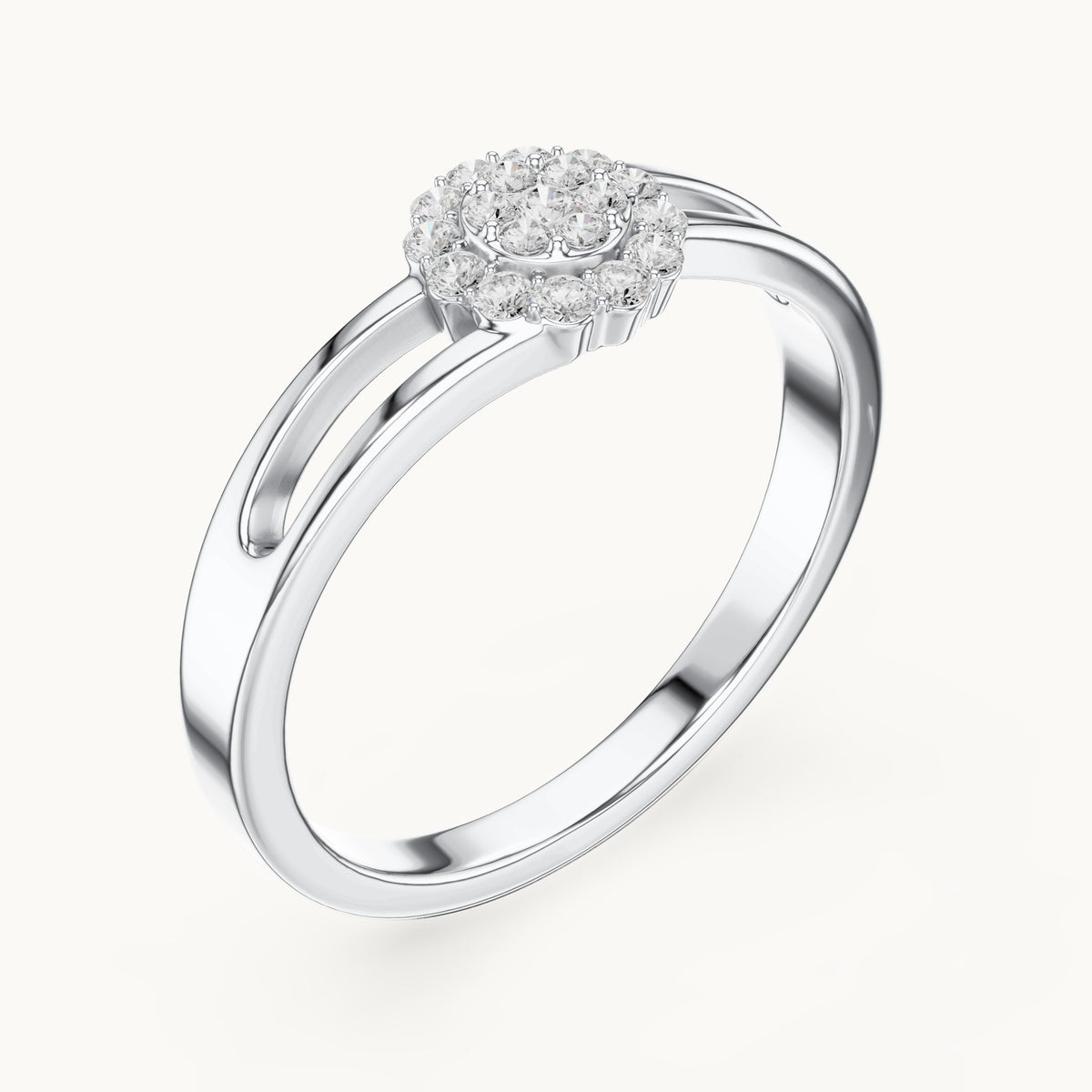 Round lab-grown diamond halo cluster ring in white gold, 0.186 CT TW, view 2