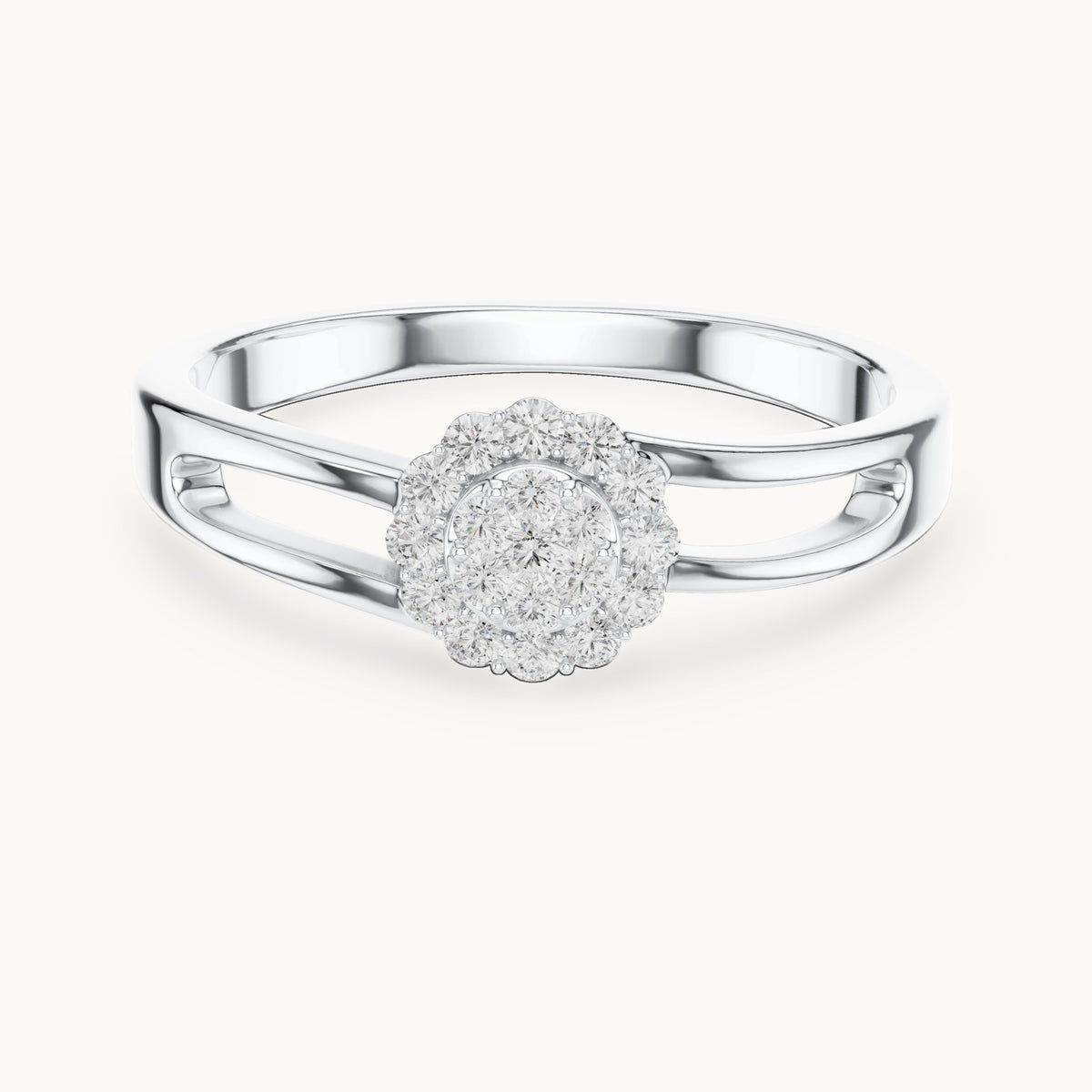 Round lab-grown diamond halo cluster ring in white gold, 0.186 CT TW, view 4