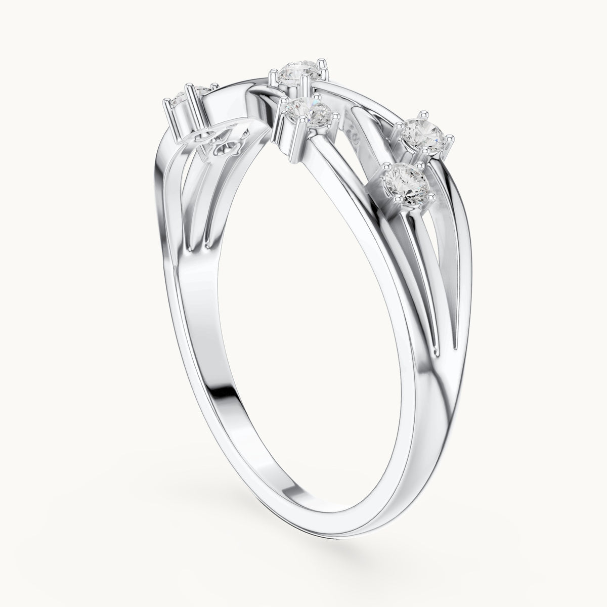 Round lab-grown diamond bezel scatter twist ring in white gold, 0.175 CT TW, view 1