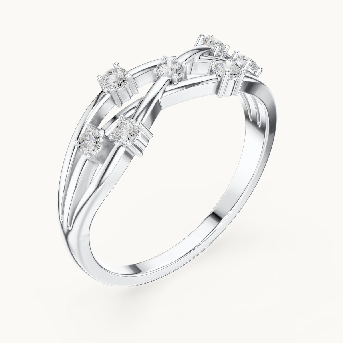Round lab-grown diamond bezel scatter twist ring in white gold, 0.175 CT TW, view 2