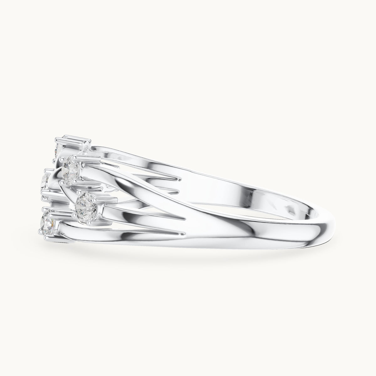 Round lab-grown diamond bezel scatter twist ring in white gold, 0.175 CT TW, view 3