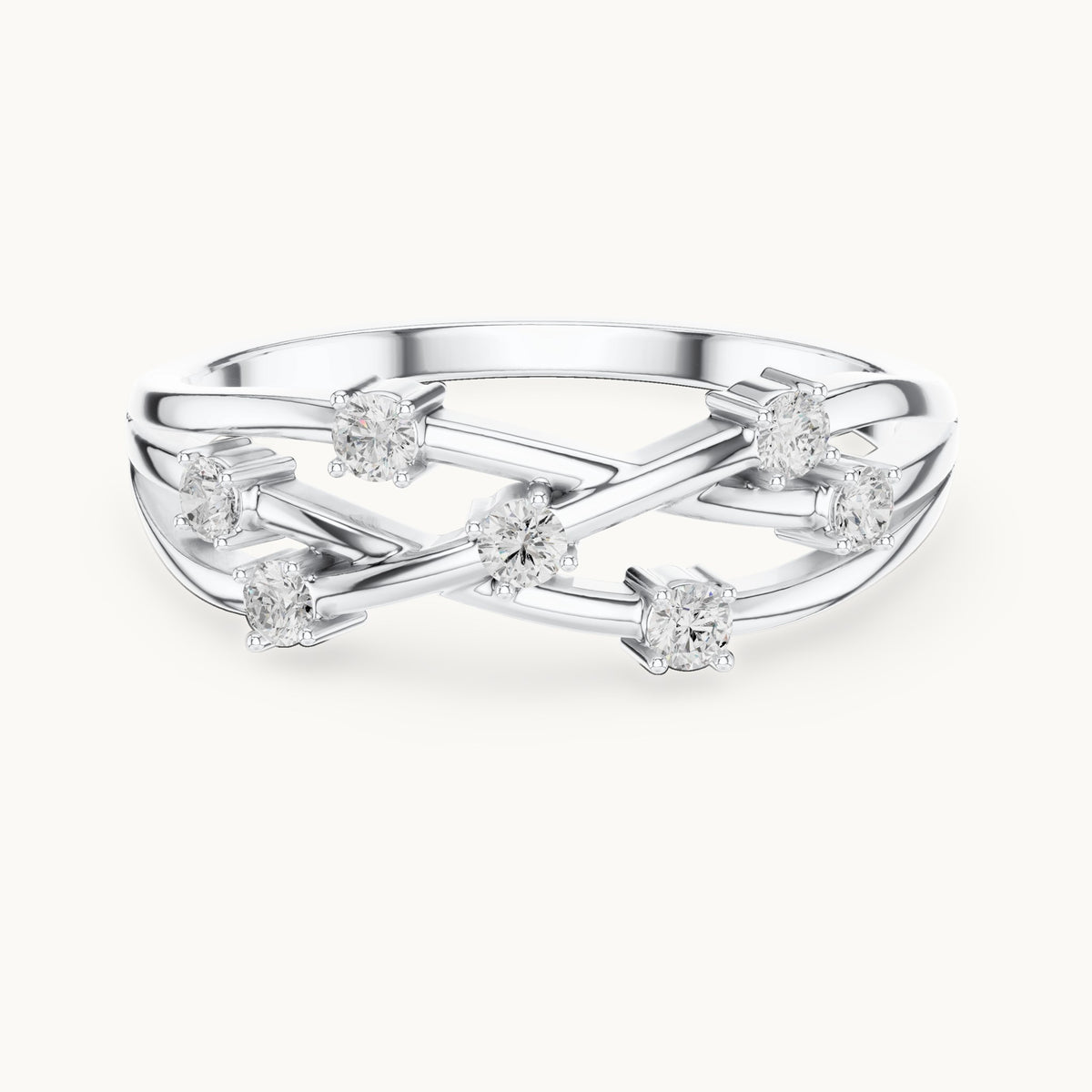 Round lab-grown diamond bezel scatter twist ring in white gold, 0.175 CT TW, view 4