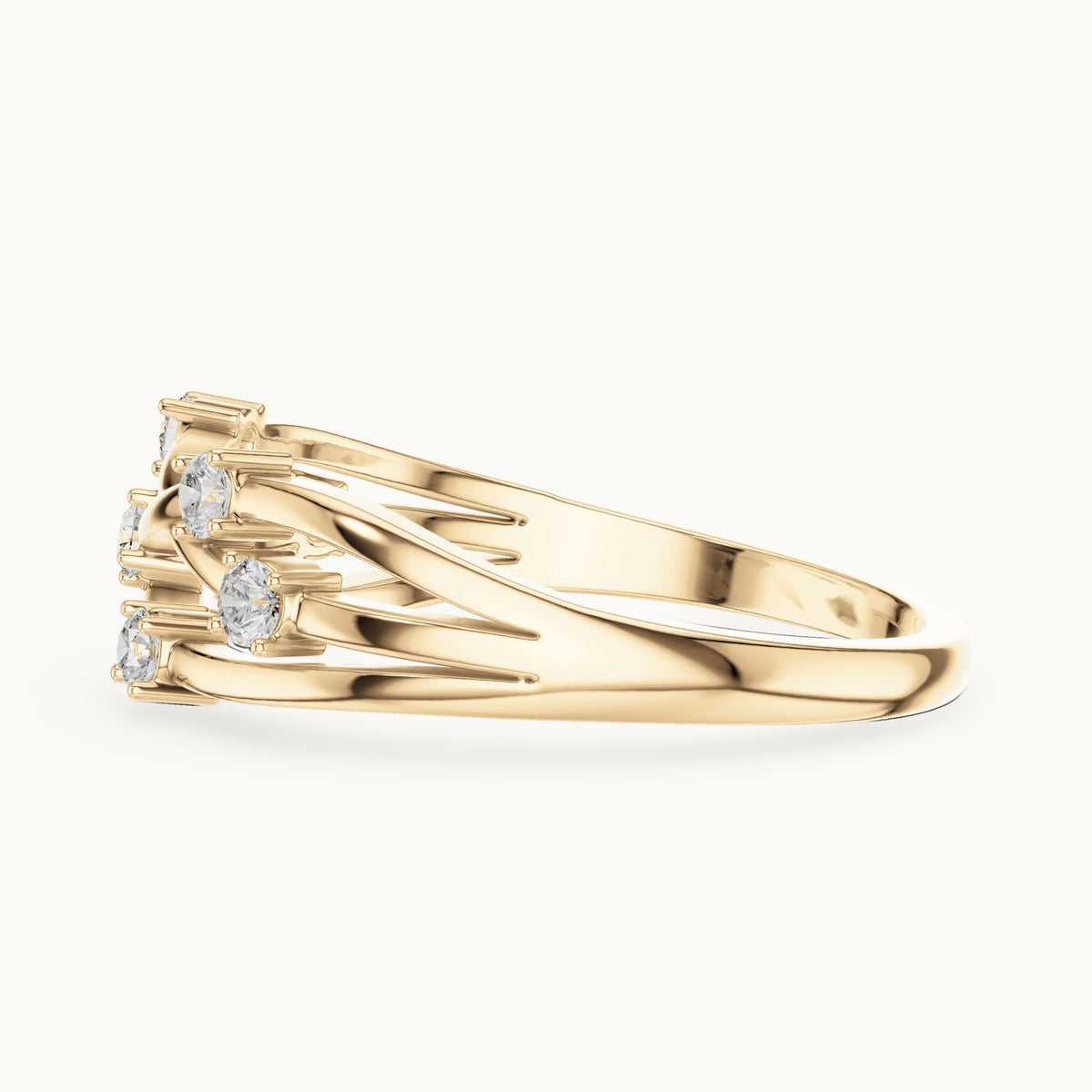 Round lab-grown diamond bezel scatter twist ring in yellow gold, 0.175 CT TW, view 3