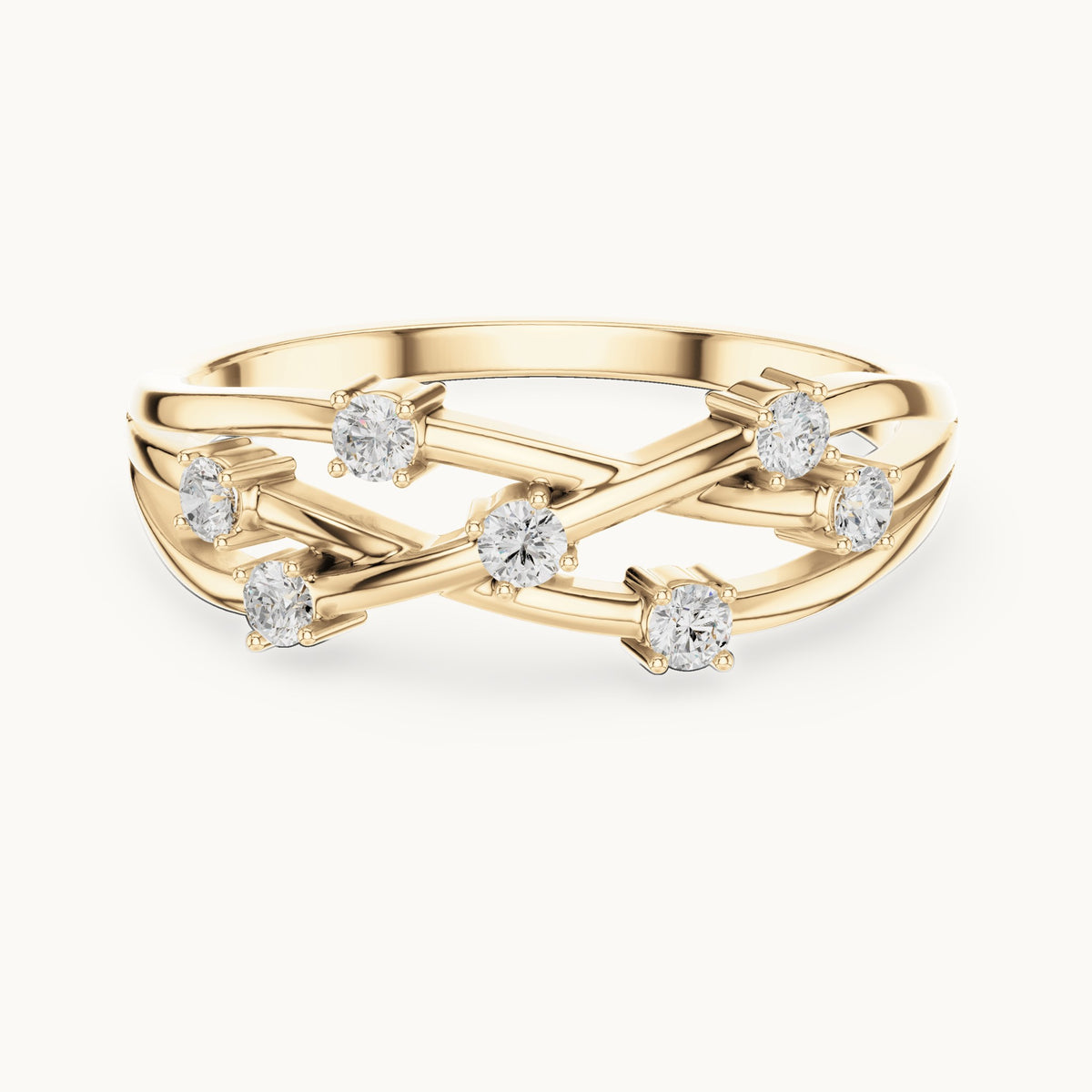 Round lab-grown diamond bezel scatter twist ring in yellow gold, 0.175 CT TW, view 4