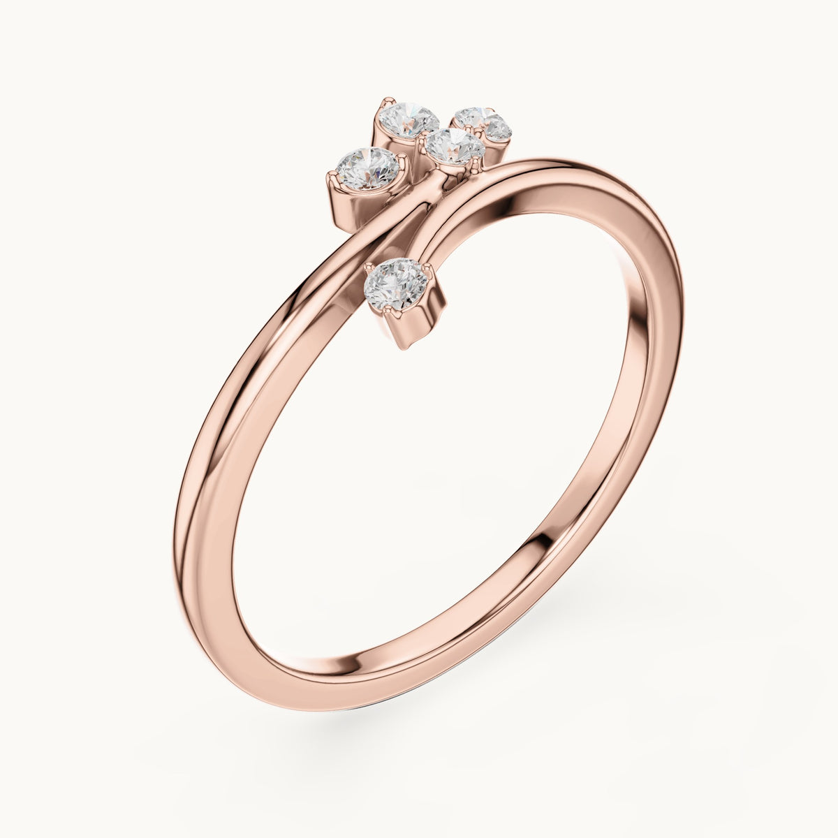 Round lab-grown diamond scattered diamond bypass ring in rose gold, 0.12 CT TW, view 2