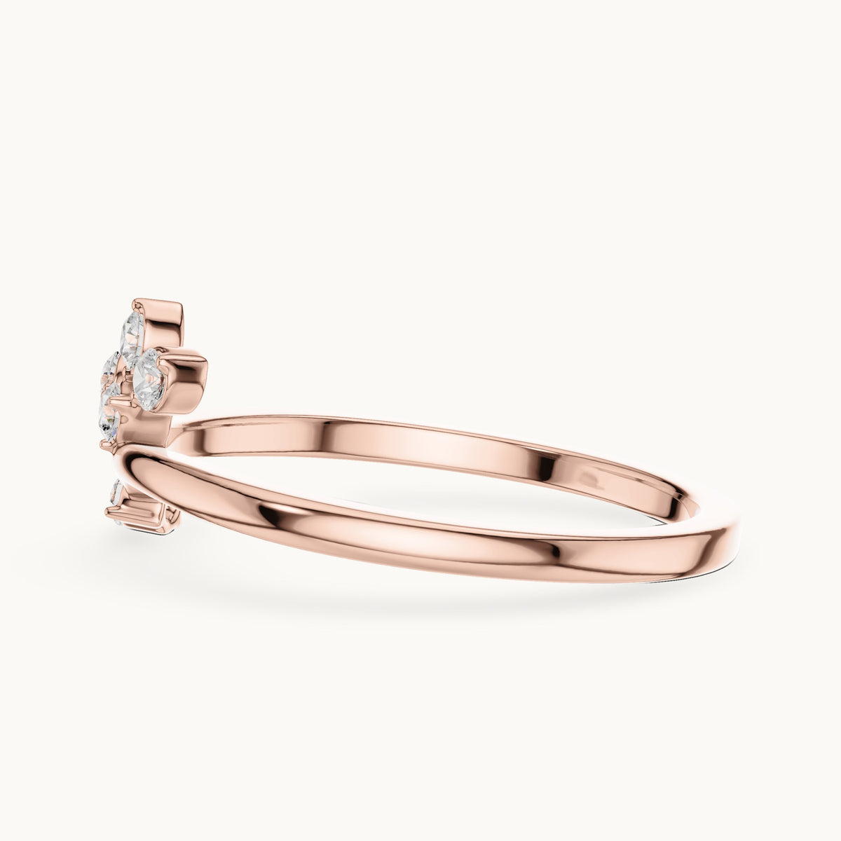 Round lab-grown diamond scattered diamond bypass ring in rose gold, 0.12 CT TW, view 3