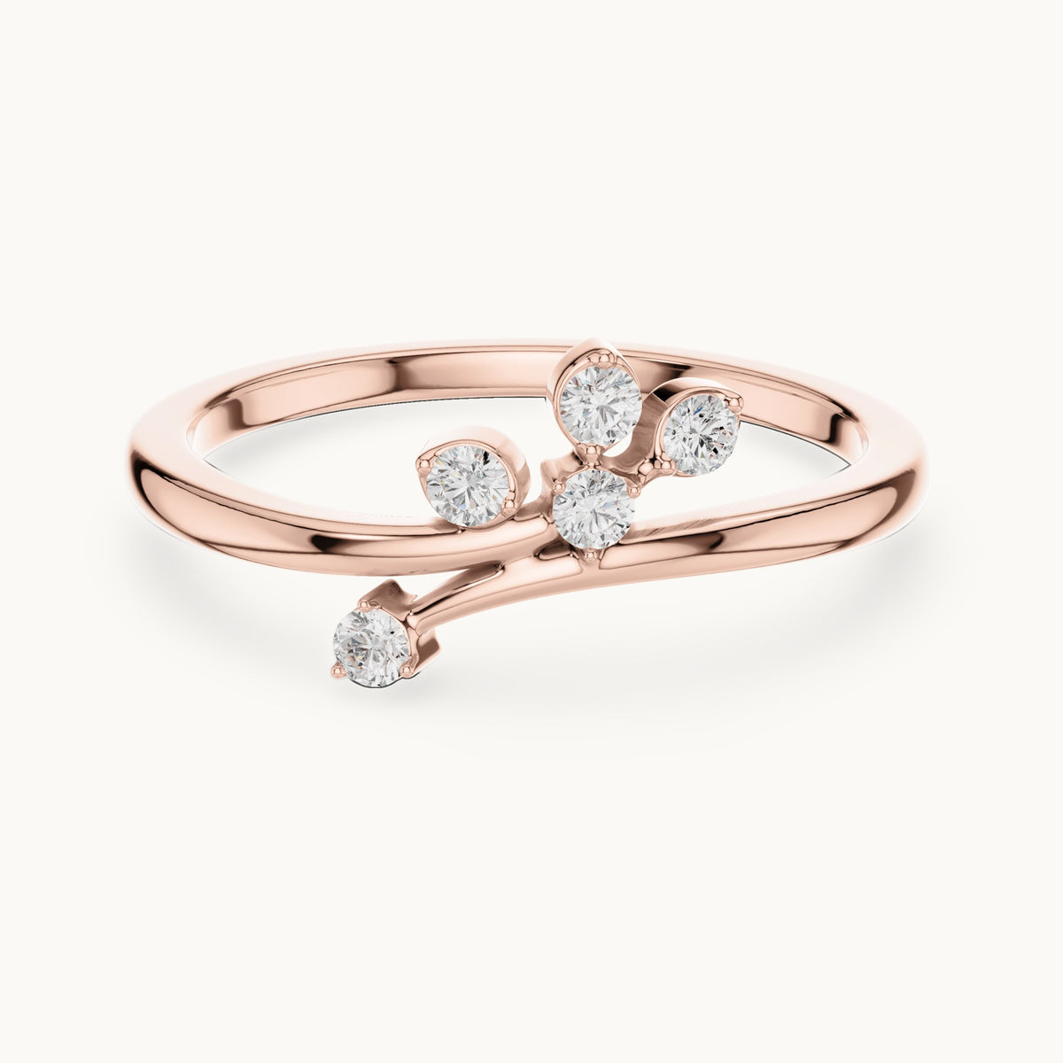 Round lab-grown diamond scattered diamond bypass ring in rose gold, 0.12 CT TW, view 4
