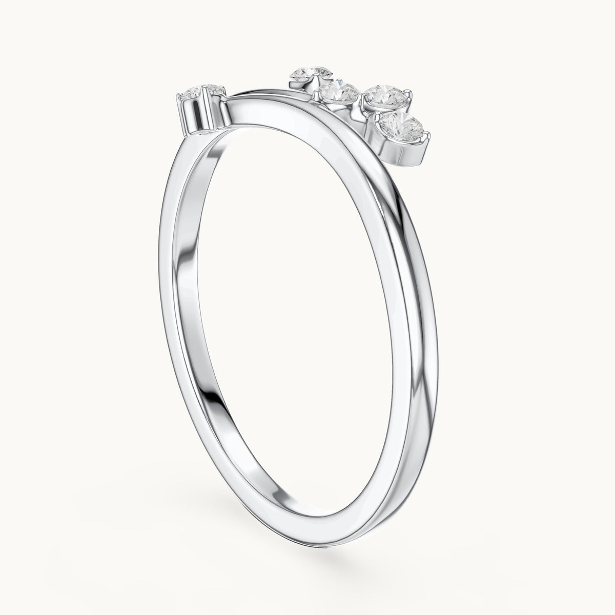 Round lab-grown diamond scattered diamond bypass ring in white gold, 0.12 CT TW, view 1