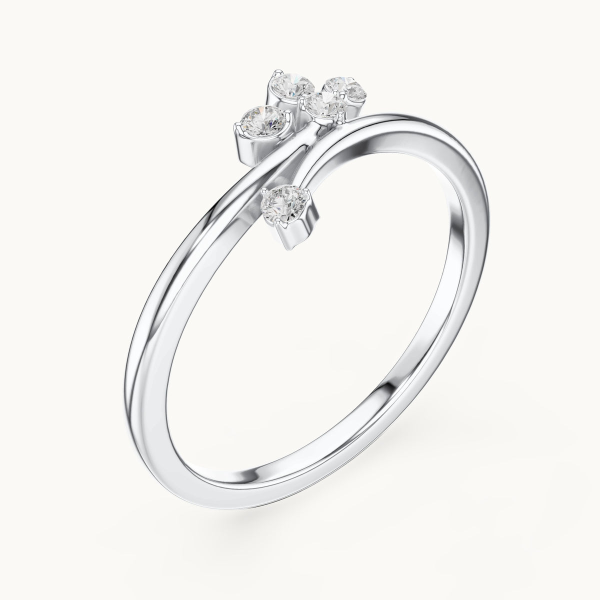Round lab-grown diamond scattered diamond bypass ring in white gold, 0.12 CT TW, view 2
