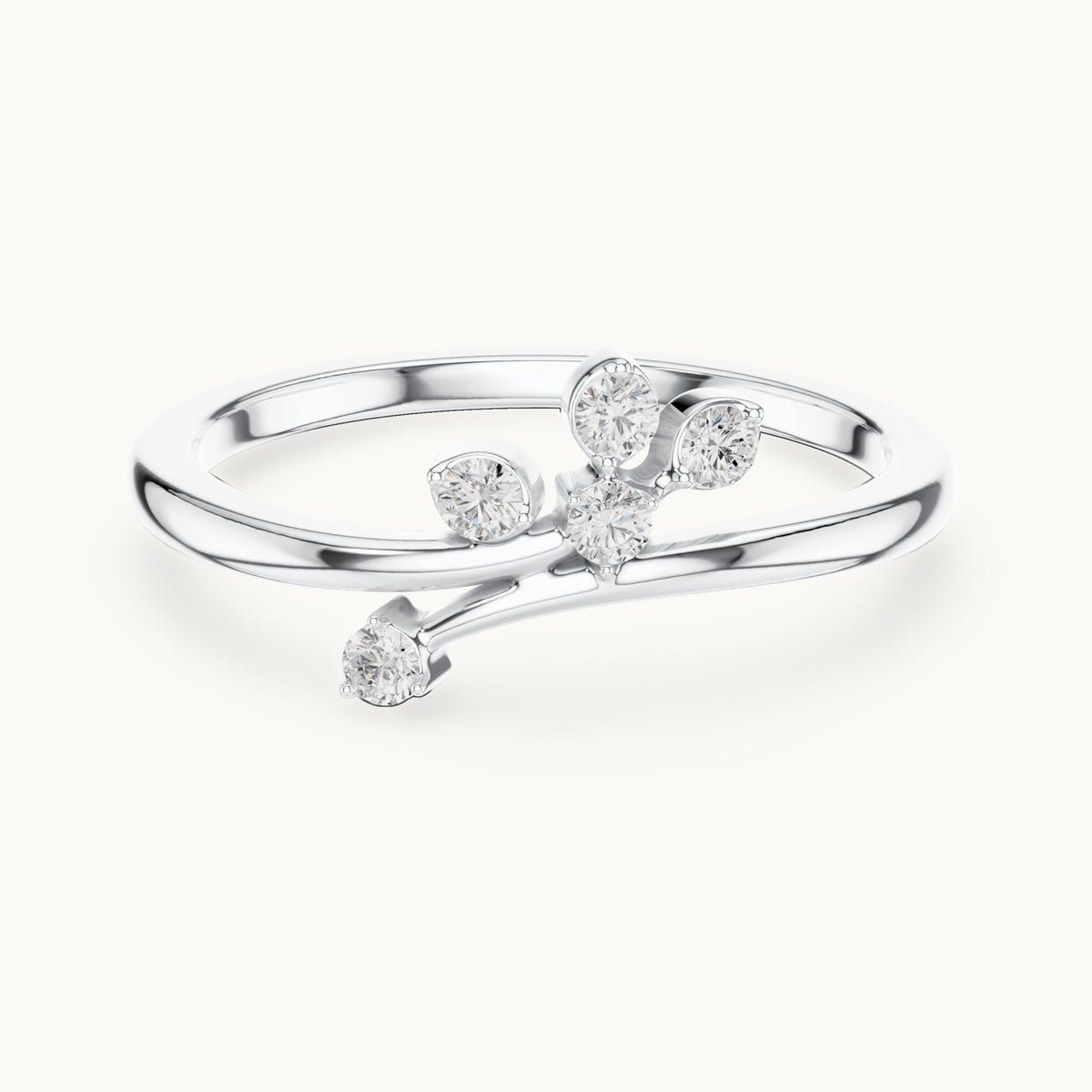 Round lab-grown diamond scattered diamond bypass ring in white gold, 0.12 CT TW, view 4