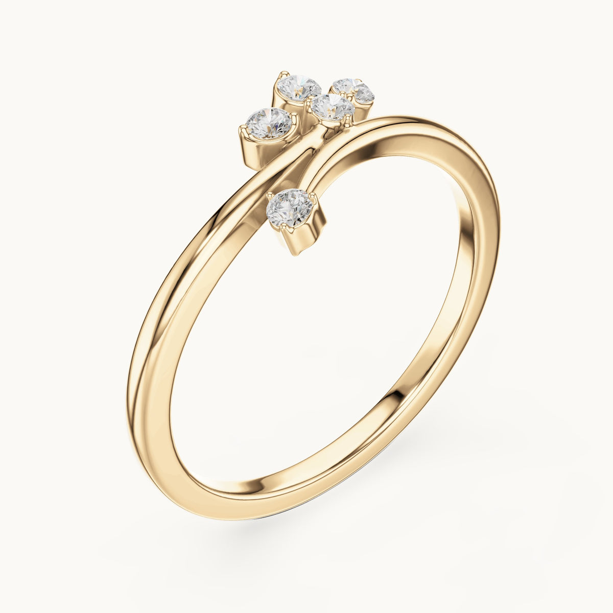 Round lab-grown diamond scattered diamond bypass ring in yellow gold, 0.12 CT TW, view 2