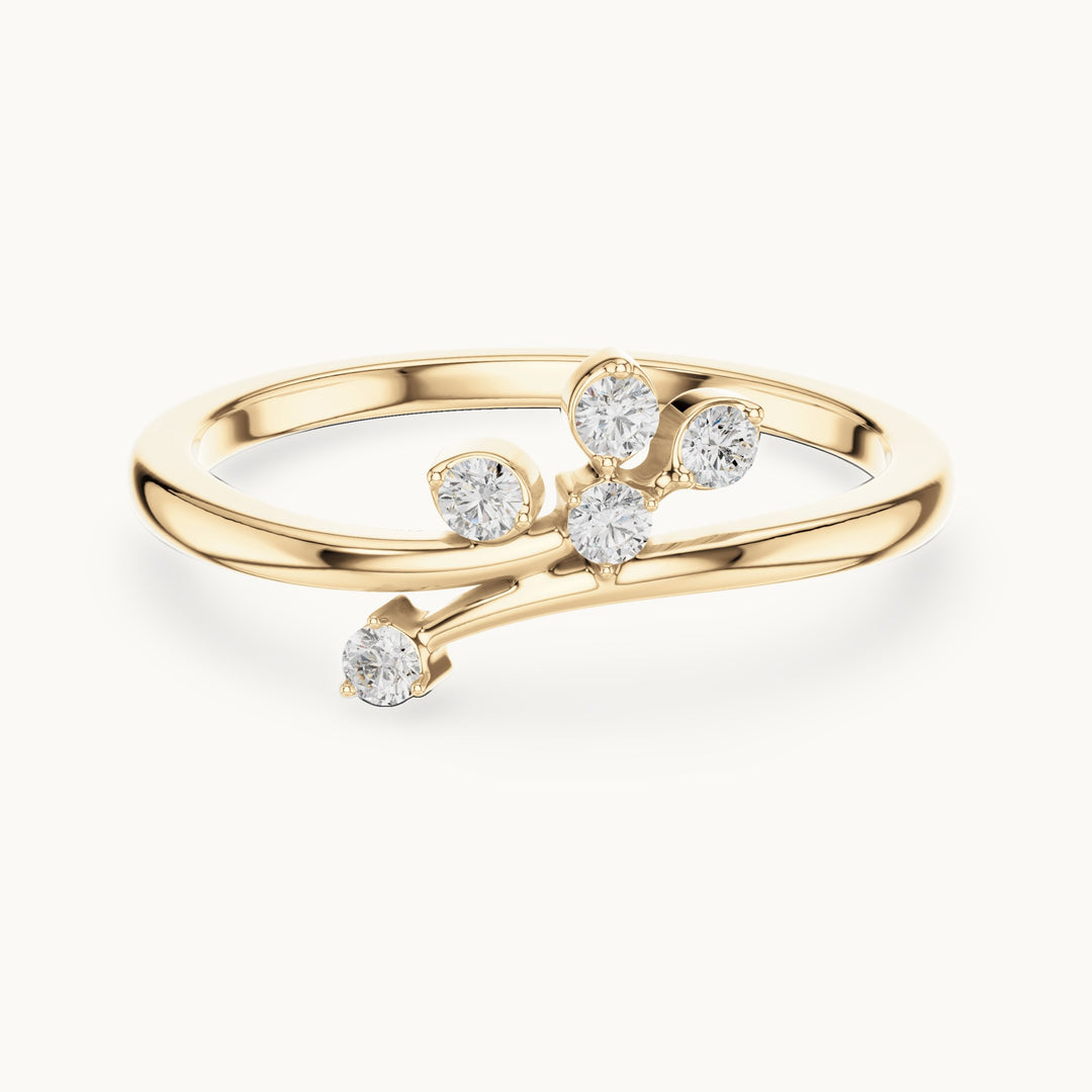 Round lab-grown diamond scattered diamond bypass ring in yellow gold, 0.12 CT TW, view 4