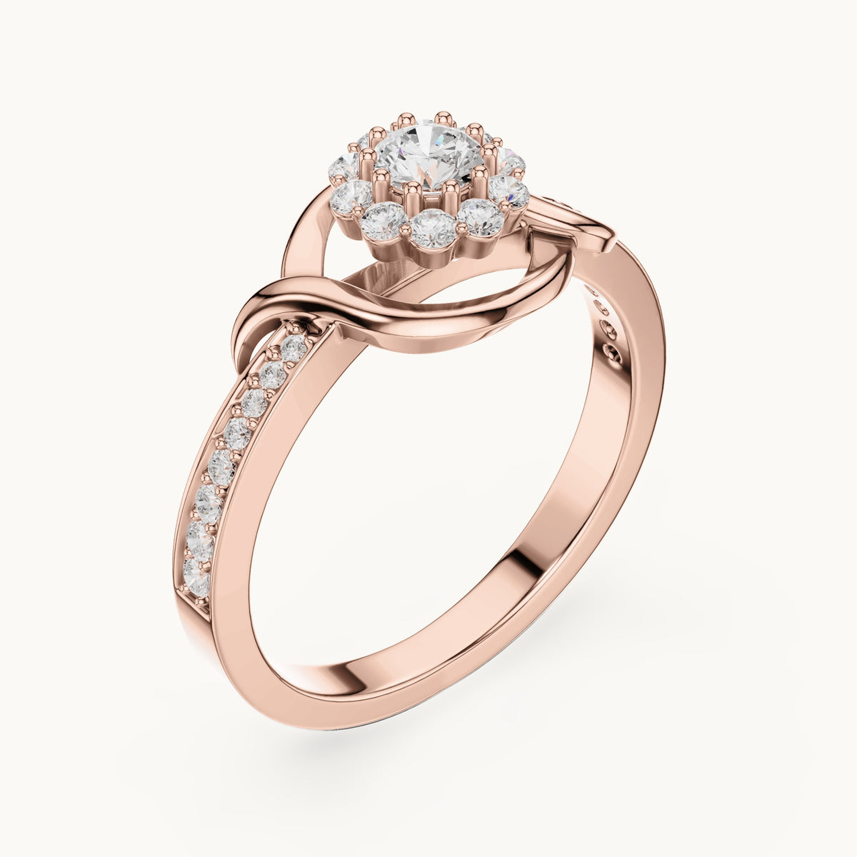 Round lab-grown diamond swirl halo engagement ring in rose gold, 0.441 CT TW, view 2