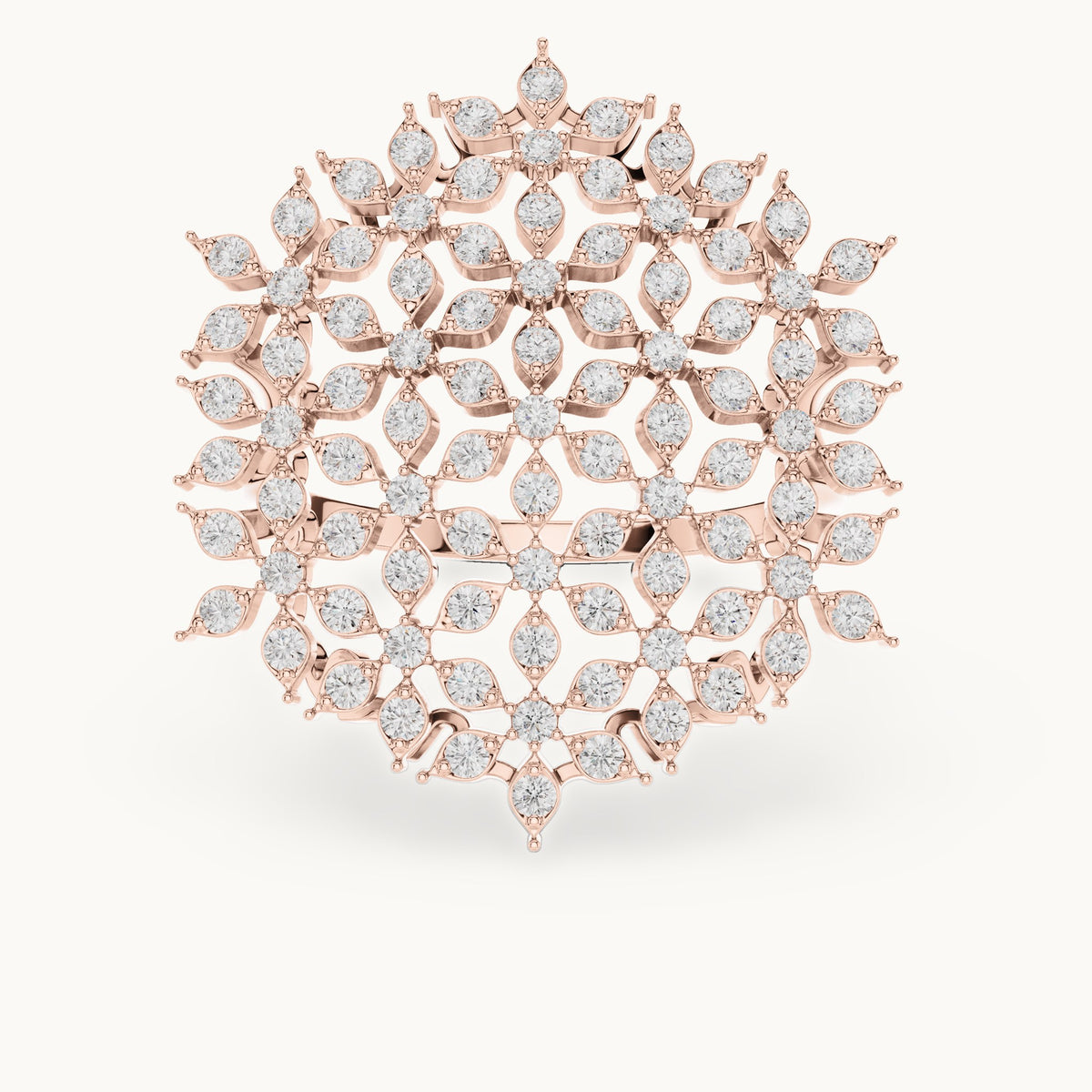 Round lab-grown diamond snowflake cluster cocktail ring in rose gold, 0.91 CT TW, view 4