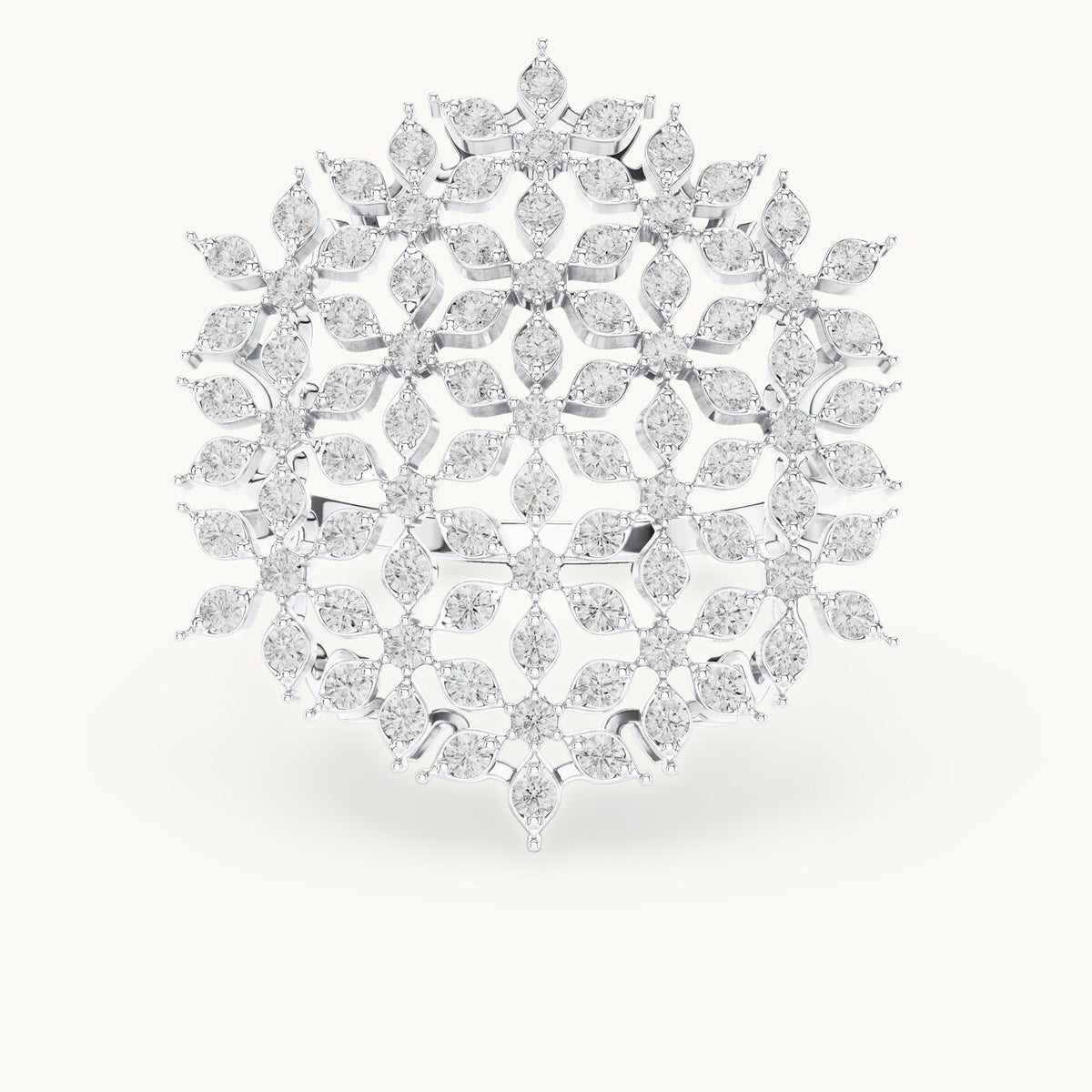 Round lab-grown diamond snowflake cluster cocktail ring in white gold, 0.91 CT TW, view 4