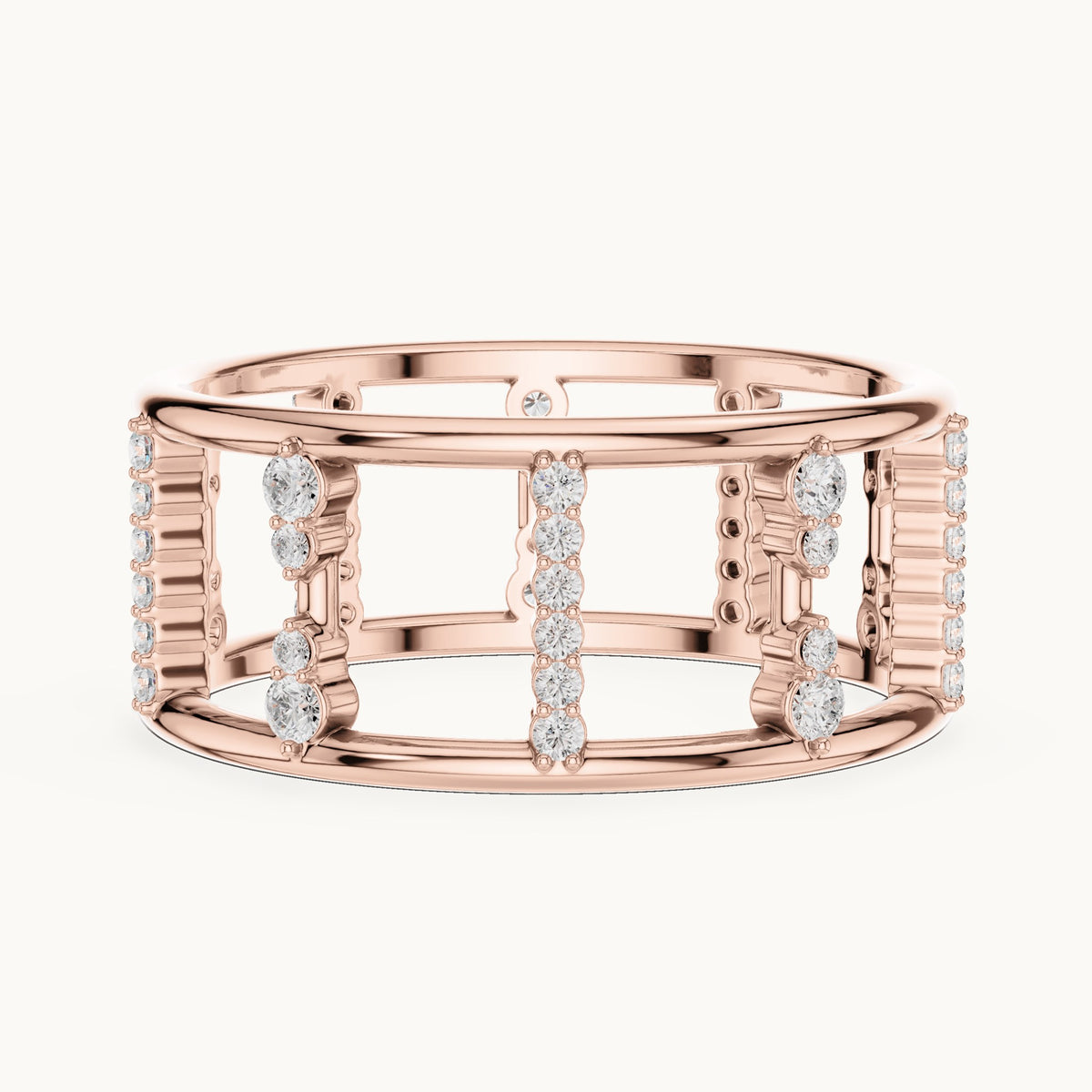 Round lab-grown diamond wide cage band ring in rose gold, 0.36 CT TW, view 3