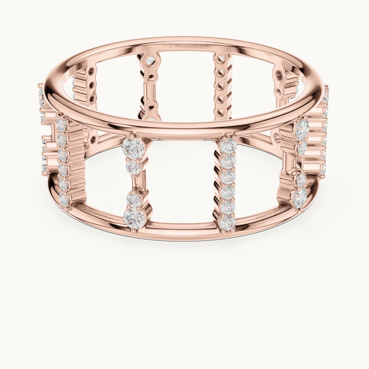 Round lab-grown diamond wide cage band ring in rose gold, 0.36 CT TW, view 4